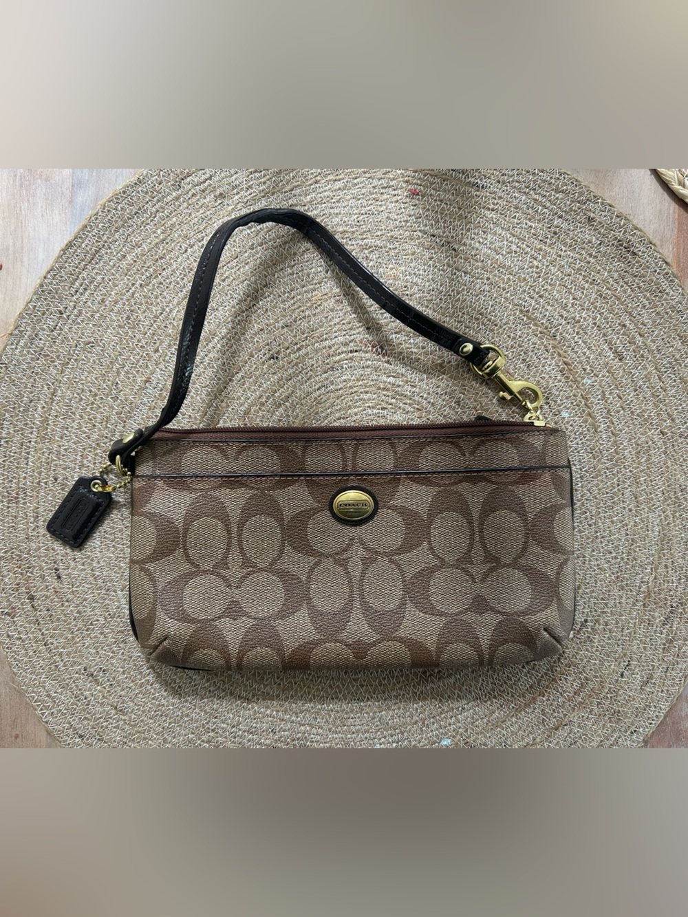Brown Coach Signature Wristlet